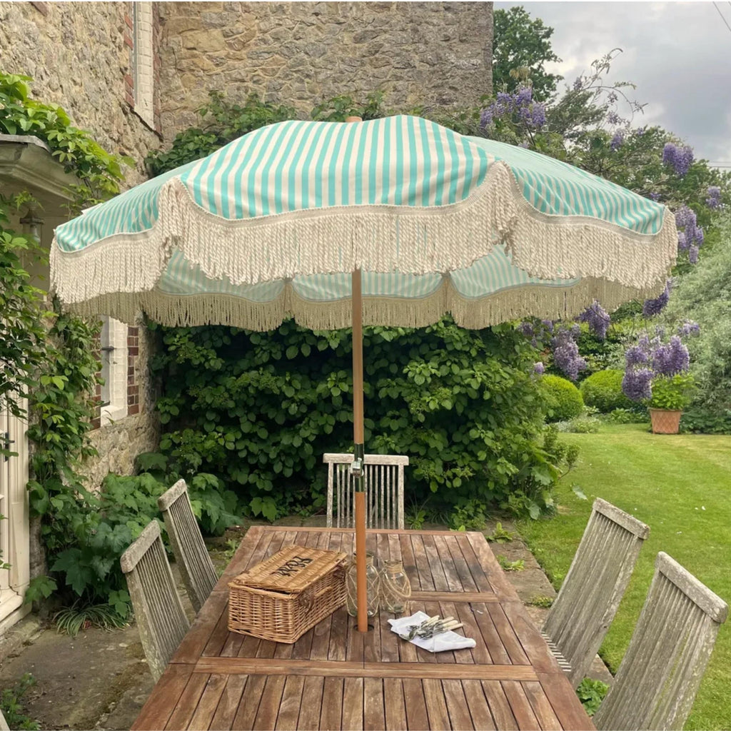 Aquamarine Riviera Fringed Parasol