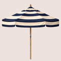 Midnight Terrace Bounder Stripe striped garden parasol with 2.4m canopy and traditional pulley mechanism.