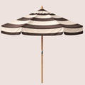 Villa Stone Bounder Stripe striped garden parasol with 2.4m canopy and traditional pulley mechanism.