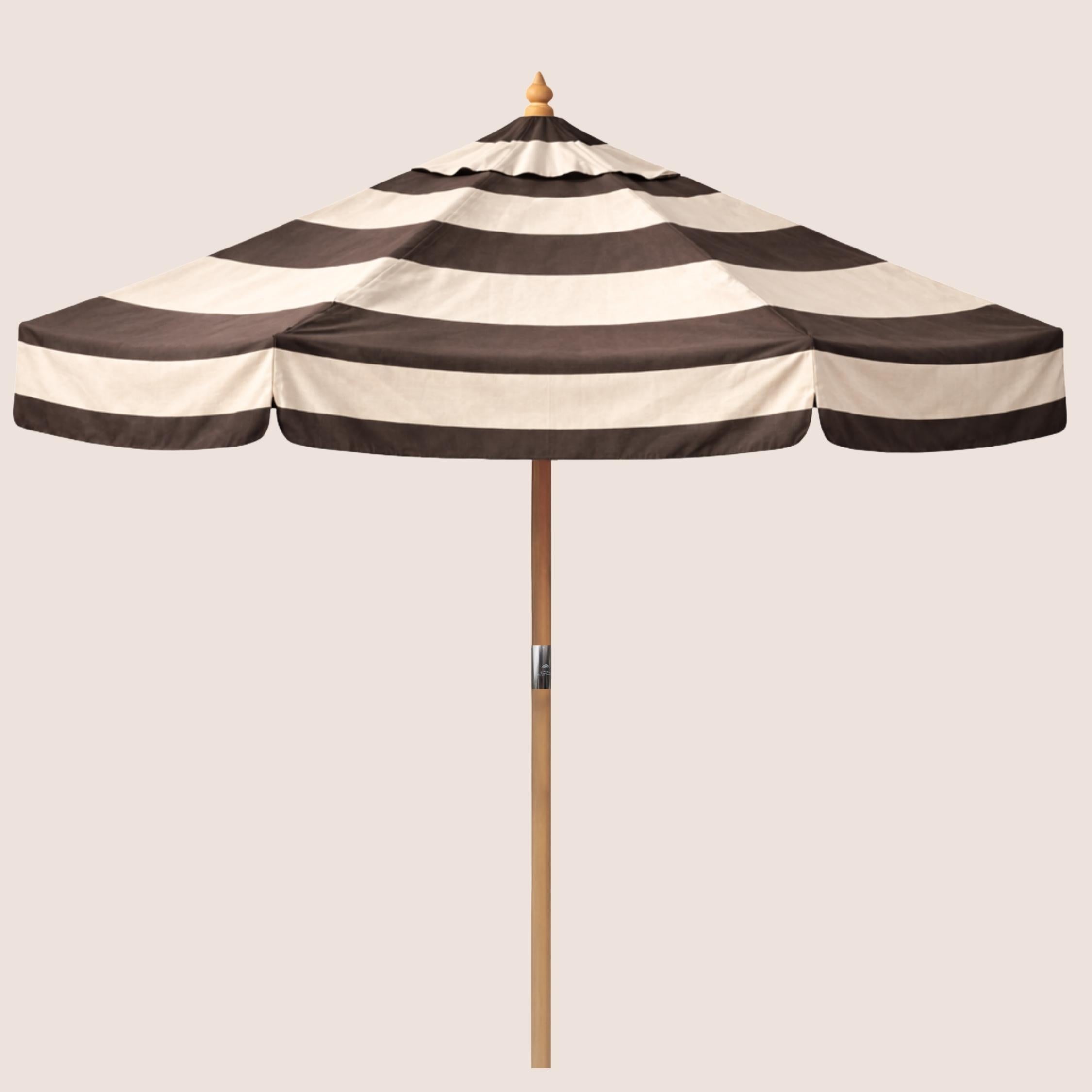 Villa Stone Bounder Stripe striped garden parasol with 2.4m canopy and traditional pulley mechanism.