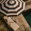 Overhead view of Bounder Stripe striped garden parasol canopy.
